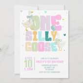パステルカラーの「One Silly Goose」1歳の誕生日招待状 招待状 (正面)