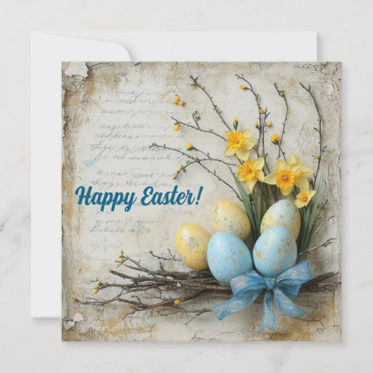 パステルカラーイースターエッグ春の花ヴィンテージ シーズンカード (正面)