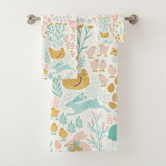 パステルカラーイースターシンボルパターン バスタオルセット (インサイチュ)