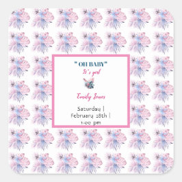 パステルカラーエレガントピンクのトロピカルオ赤ちゃんシャワー スクエアシール