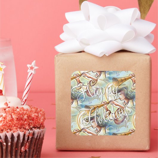 パステルカラーエンジェルとトランペット スクエアシール (パーティー)