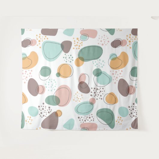 パステルカラーオーガニックシェイプシームレスパターン タペストリー (正面(横))