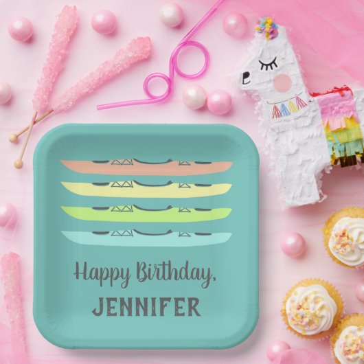 パステルカラーカヤックオンティール(緑がかった色) パーソナライズされた ペーパープレート (パーティー)