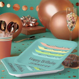 パステルカラーカヤックオンティール（緑がかった色） パーソナライズされた ペーパープレート