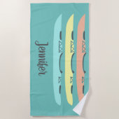パステルカラーカヤックパーソナライズされたティール(緑がかった色)ブルー ビーチタオル (正面)