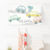 パステルカラーカーバルーズホワイトボーイベビーシャワー 横断幕 (インサイチュ)