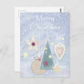 パステルカラークリスマスツリースターとハート ポストカード (正面/裏面)