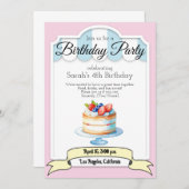 パステルカラーケーキ、誕生日パーティーの招待 招待状 (正面/裏面)