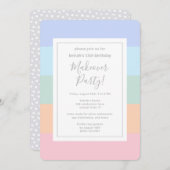 パステルカラーストライプブロックパーティー誕生日 招待状 (正面/裏面)