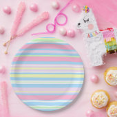 パステルカラーストライプ ペーパープレート (パーティー)