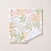 パステルカラーズオータムメープルパターングリーンオレンジ バスタオルセット (ウォッシュタオル)