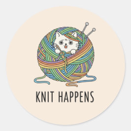 パステルカラーズキュートキャットヤーンボール編み物デザイン ラウンドシール