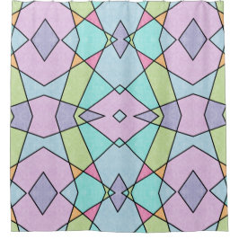 パステルカラーズキュートピンクブルー抽象芸術幾何学模様 シャワーカーテン