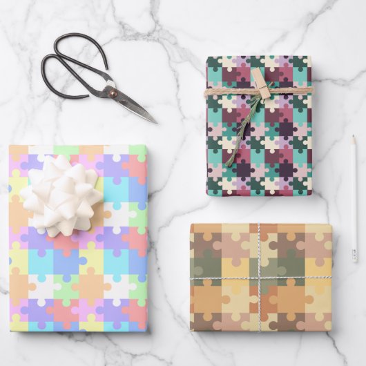 パステルカラーズジグソーパズルパターン ラッピングペーパーシート (正面)