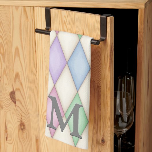 パステルカラーズハーレクインと3-Dモノグラム キッチンタオル (三つ折り)