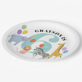 パステルカラーズバースデーパーティサファリアニマルズ ペーパープレート (アングル)