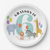 パステルカラーズバースデーパーティサファリアニマルズ ペーパープレート (正面)