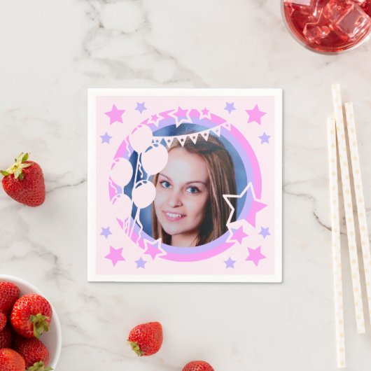 パステルカラーズバースデーパーティフレームフォト紙 スタンダードカクテルナプキン (インサイチュ)