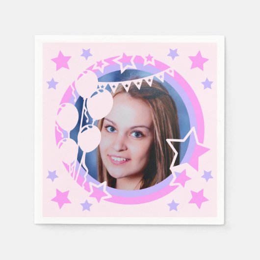 パステルカラーズバースデーパーティフレームフォト紙 スタンダードカクテルナプキン (正面)