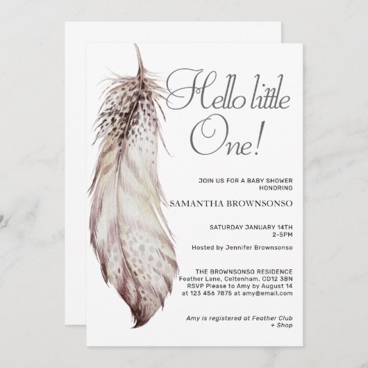 パステルカラーズフェザーベビーシャワージェンダーニュートラル 招待状 (正面/裏面)