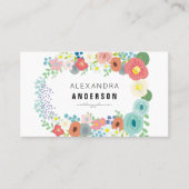 パステルカラーズフラワーリースホワイトビジネスカード 名刺 (正面)