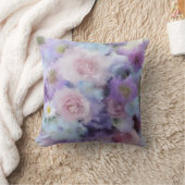 パステルカラーズブルーパープルエレガント抽象芸術花 クッション (ブランケット)