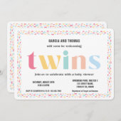 パステルカラーズレインボーベビーシャワーツインズスプリンクル 招待状 (正面/裏面)