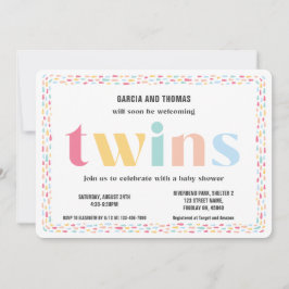 パステルカラーズレインボーベビーシャワーツインズスプリンクル 招待状