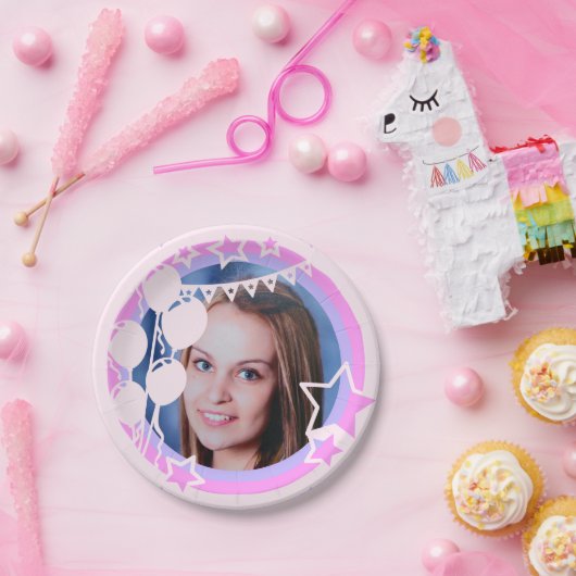 パステルカラーズ誕生日パーティー額写真 ペーパープレート (パーティー)