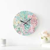 パステルカラータイガーアートパターン ラージ壁時計 (ホーム)