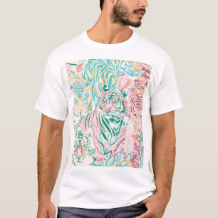パステルカラータイガーアートパターン Tシャツ