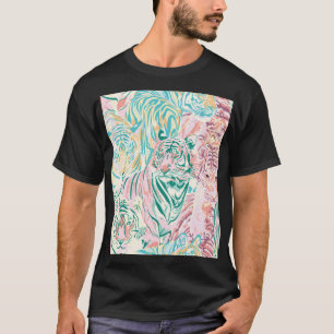 パステルカラータイガーアートパターン Tシャツ