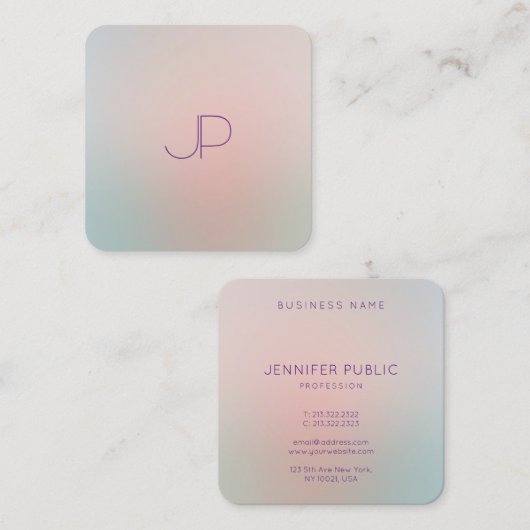 パステルカラーテンプレートモノグラムエレガント スクエア名刺 (正面/裏面)