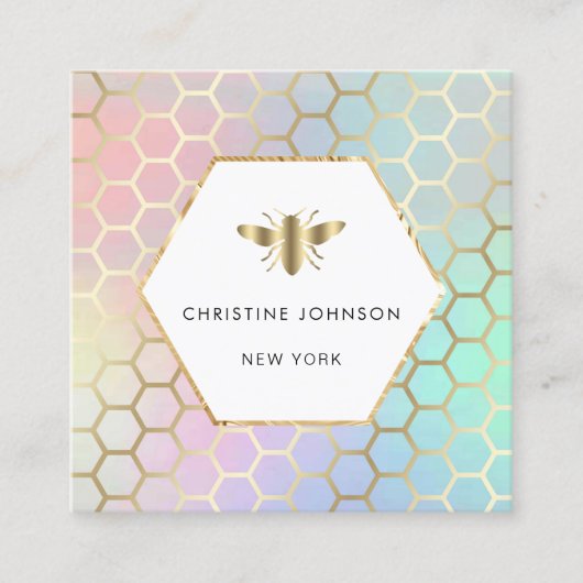 パステルカラーハニカムと六角ビーのロゴ スクエア名刺 (正面)