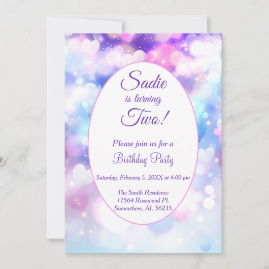 パステルカラーハート誕生日パーティー 招待状 (正面)