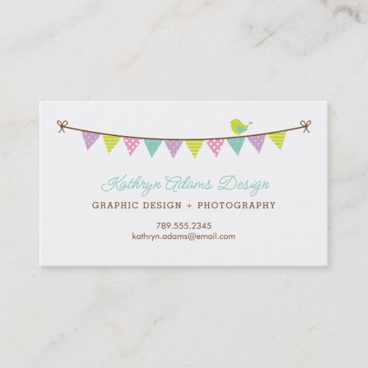 パステルカラーパターン（の模様が）あるのバンティングと可愛い鳥 名刺 (正面)