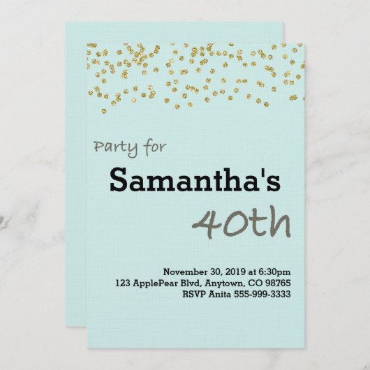 パステルカラーパーソナライズされたで40歳の誕生日 招待状 (正面/裏面)