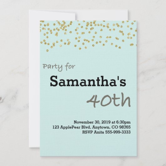 パステルカラーパーソナライズされたで40歳の誕生日 招待状 (正面)