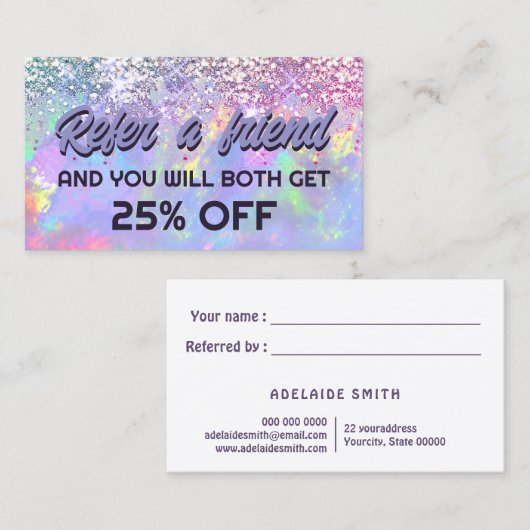 パステルカラーフェイクグリッターオパール紹介カード 名刺 (正面/裏面)