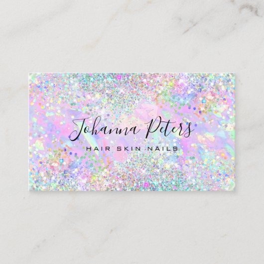 パステルカラーフェイクグリッター抽象芸術オパールデザイン 名刺 (正面)