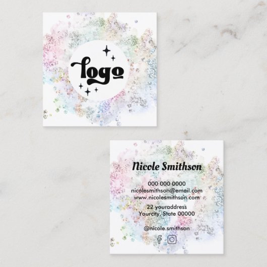 パステルカラーフェイクチュンキーグリッター スクエア名刺 (正面/裏面)