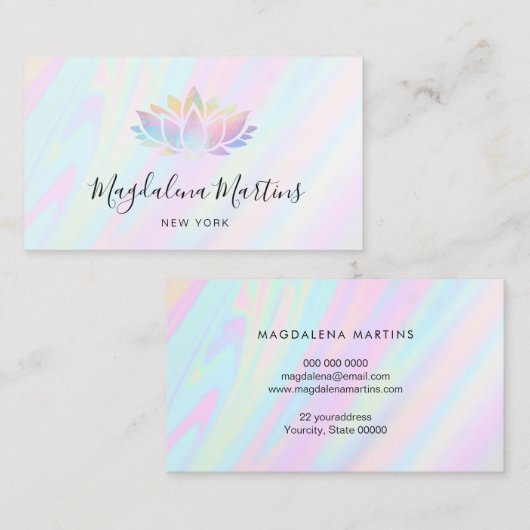 パステルカラーフェイクホログラフィックエフェクト蓮 名刺 (正面/裏面)