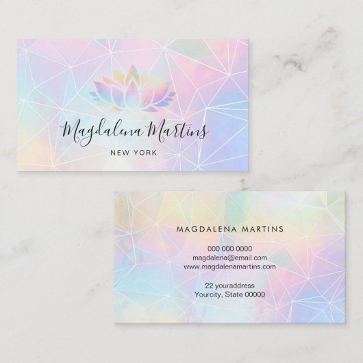 パステルカラーフェイクホログラフィックロータス 名刺 (正面/裏面)