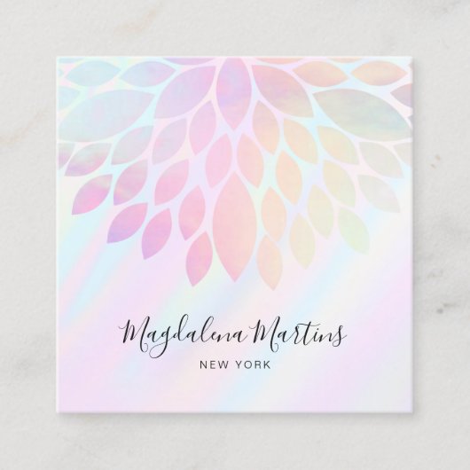 パステルカラーフェイクホログラフィ効果ダリア スクエア名刺 (正面)