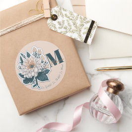 パステルカラーフラワーモノグラムステッカー ラウンドシール