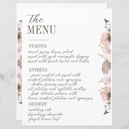 パステルカラーフローラ結婚のメニュー (正面/裏面)