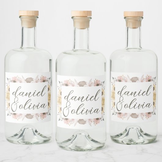 パステルカラーフローラ結婚ズ リキュールボトルラベル (ボトル)