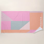 パステルカラーブロックの幾何形状パーソナライズされた ビーチタオル (正面)