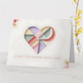 パステルカラーブロックを使用したジオメトリックハートデザイン カード (黄色い花)