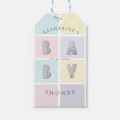 パステルカラーブロックシルバーベビーシャワーギフトラベル ギフトタグ (正面)